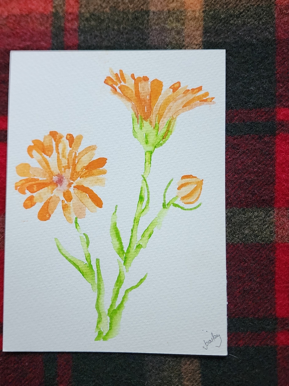 Hand-Painted Orange Floral Watercolor Print by